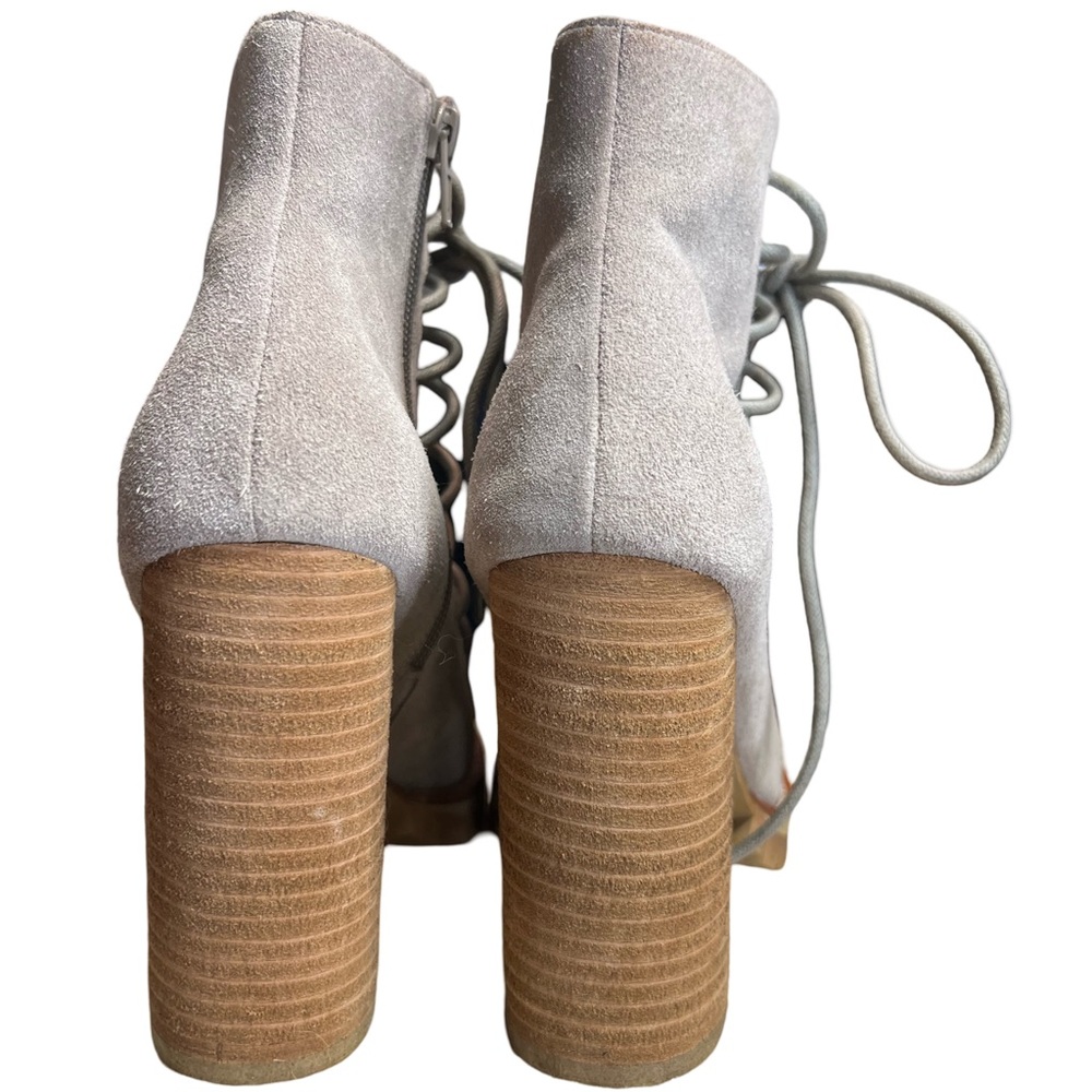 Jeffrey Campbell Free People NWOT Taupe Suede Open Front Lace up 4.5” Heel Shoes - Picture 4 of 11